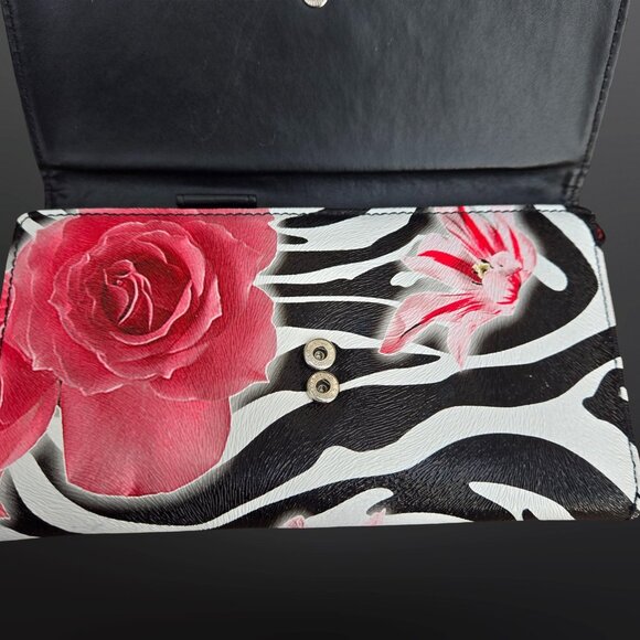 Y2K Wallet Zebra Print Floral Deadstock Black White Pink Emo Scene Mcbling Gyaru - Picture 5 of 9